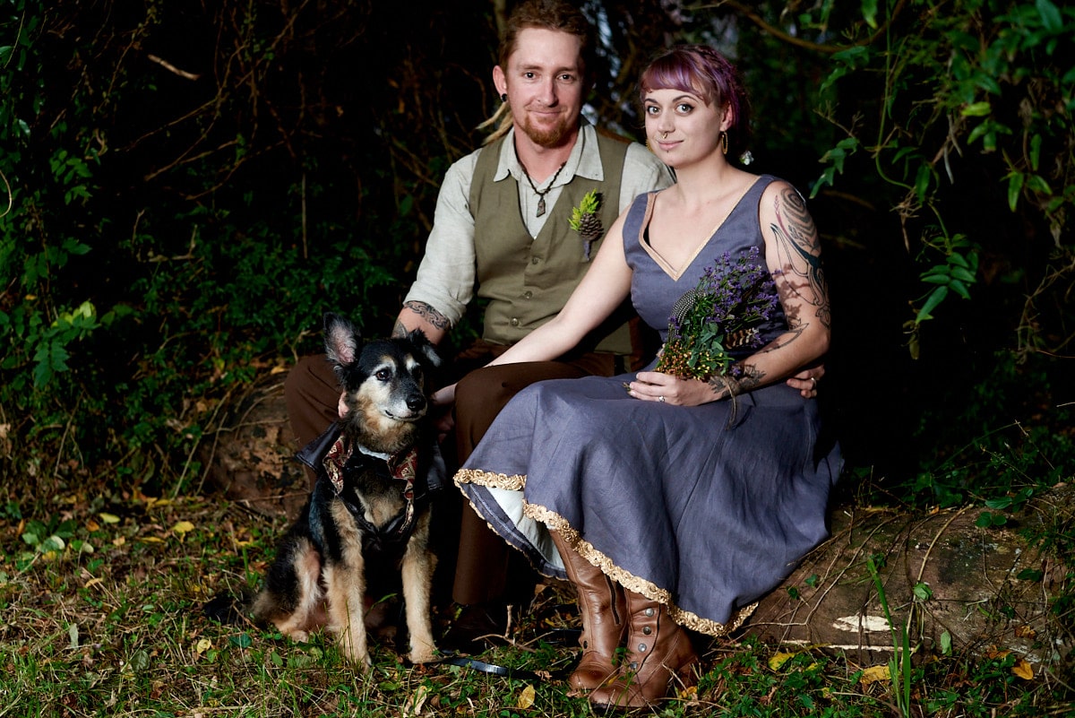 Newly weds with their dog