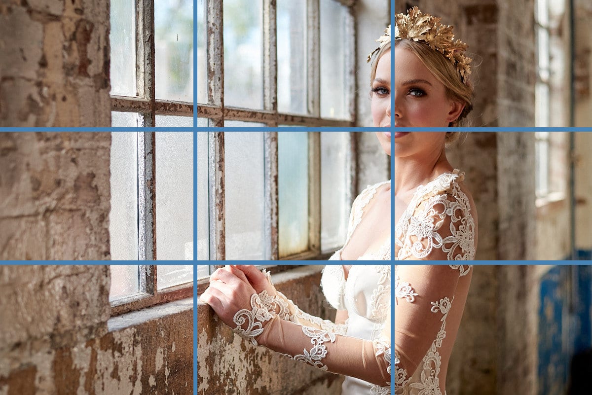 Wedding Portrait Rule of Thirds photo example with grid overlay