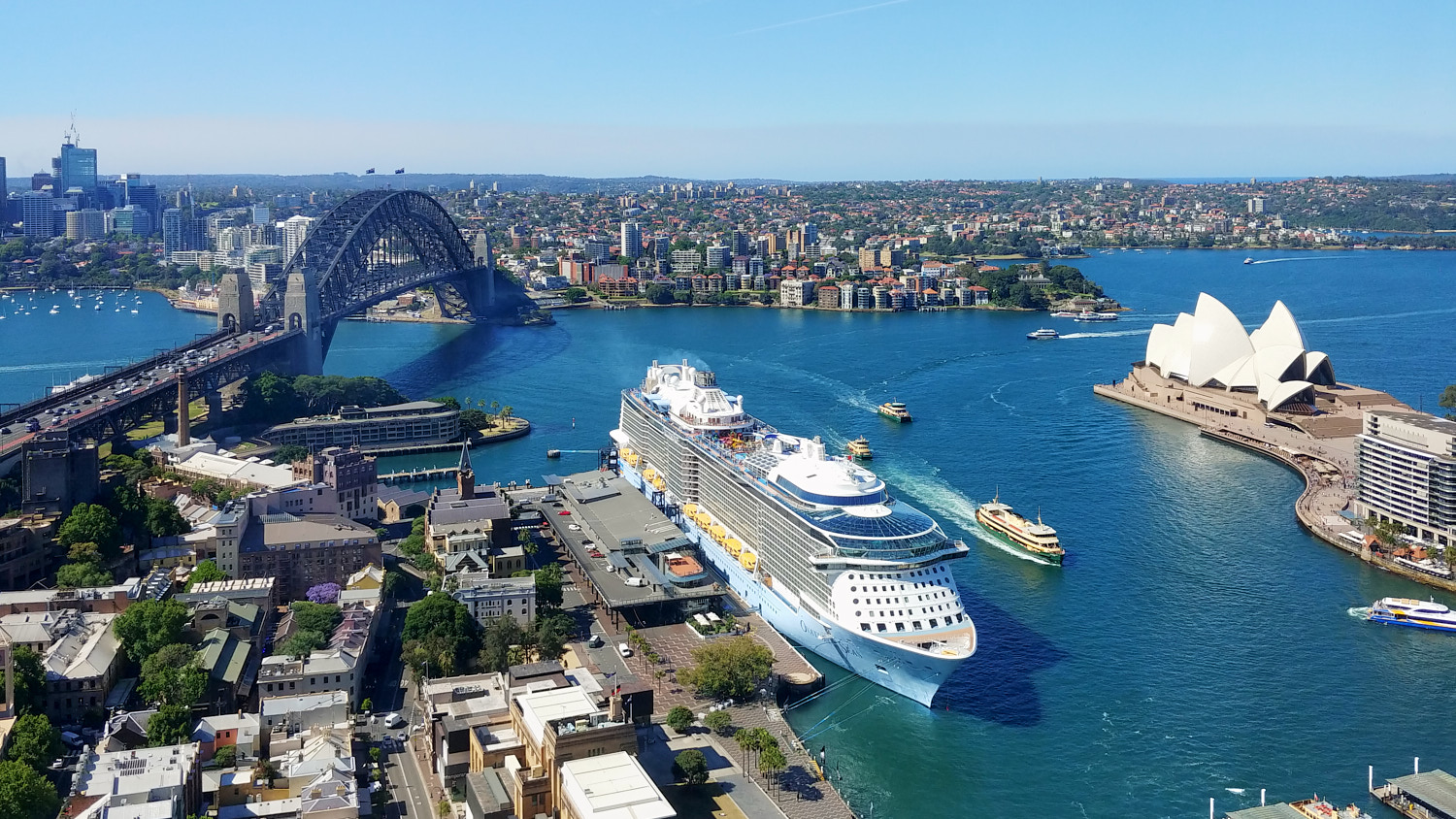 View from above, Sydney Harbour, Sydney Harbour Bridge, Circular Quay, Cruise Ship, Sydney Opera House Photo