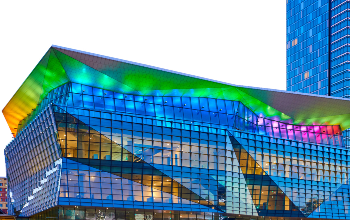 Photo of the Exterior of ICC Darling Harbour, Sydney. International Convention Centre, at Dusk. Photo by orlandosydney.com