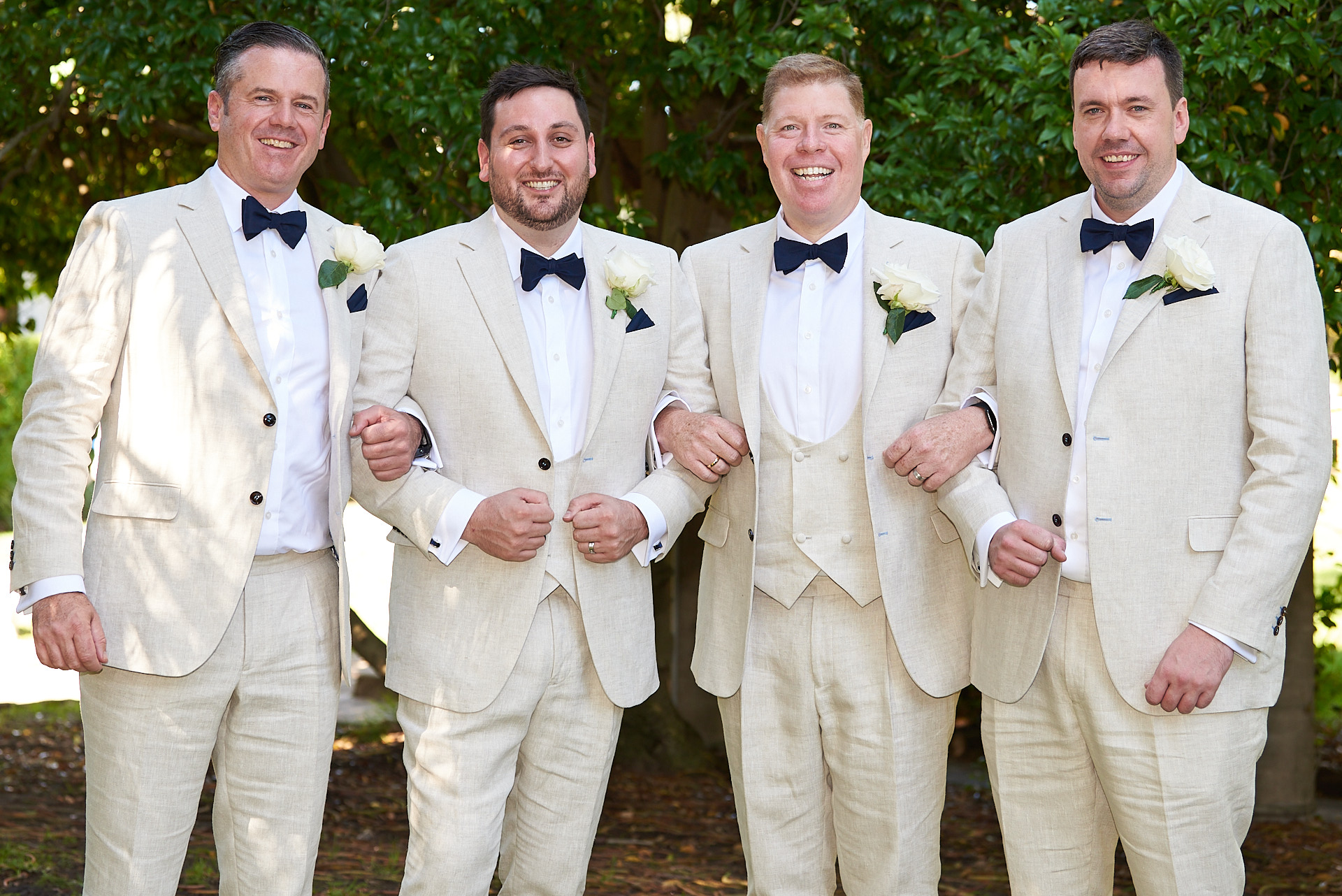 Groom and Groom with Best Men Witnesses at the Wedding of Mark and Matthew at Chiswick Gardens in Woollahra Sydney