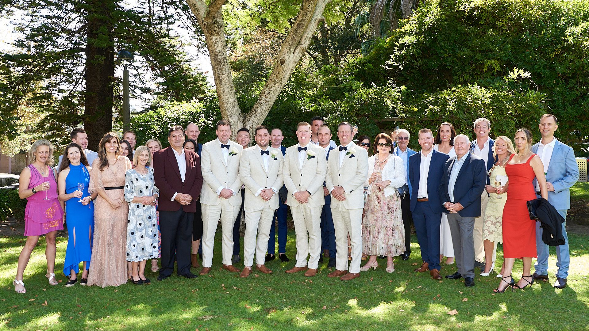 Group Photo of the Wedding Party for Mark and Matthew at Chiswick Gardens, Woollahra. Photography By orlandosydney.com
