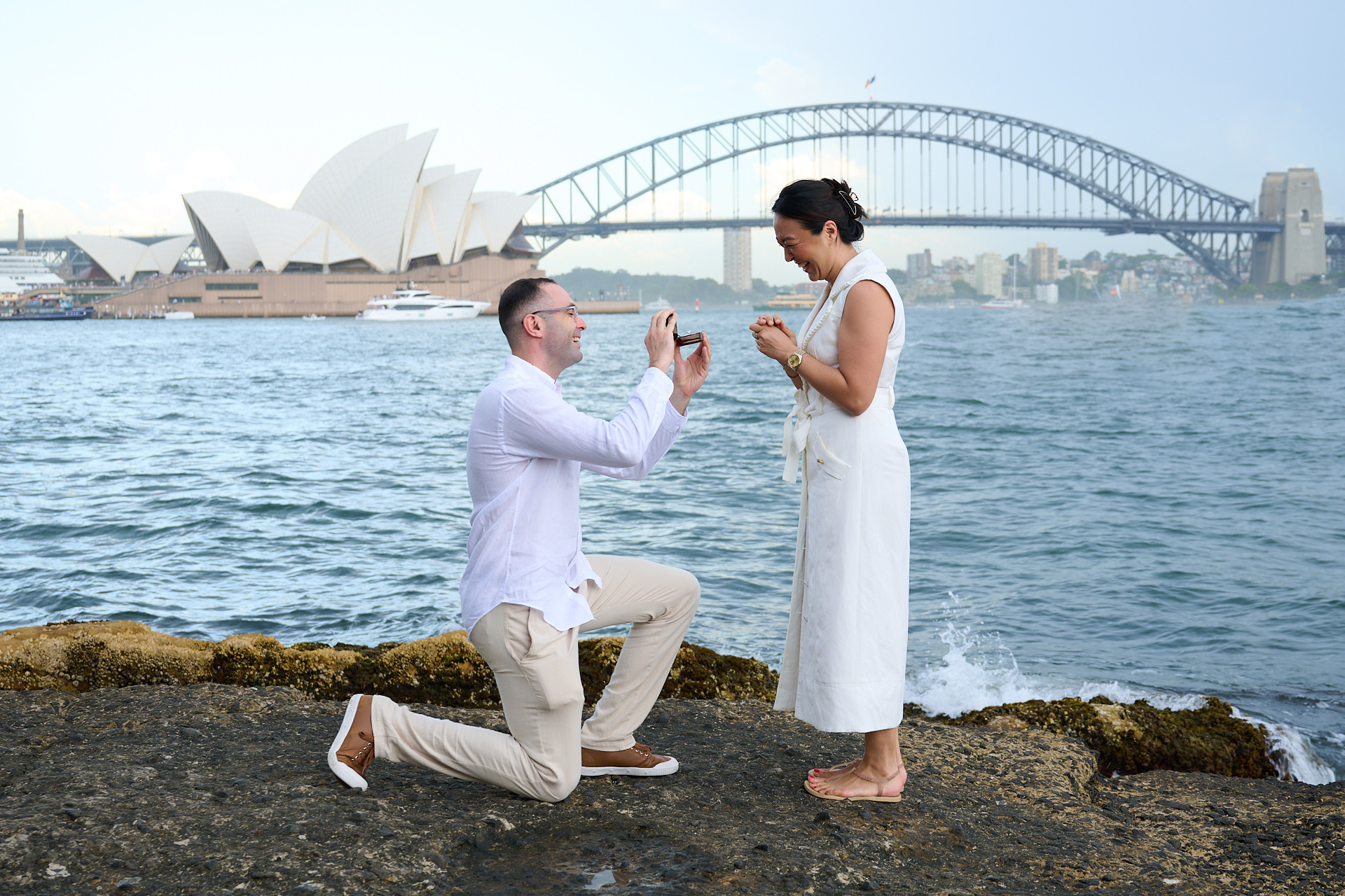Sydney Opera House and Harbour Bridge background for Marriage Proposal. Photography By orlandosydney.com