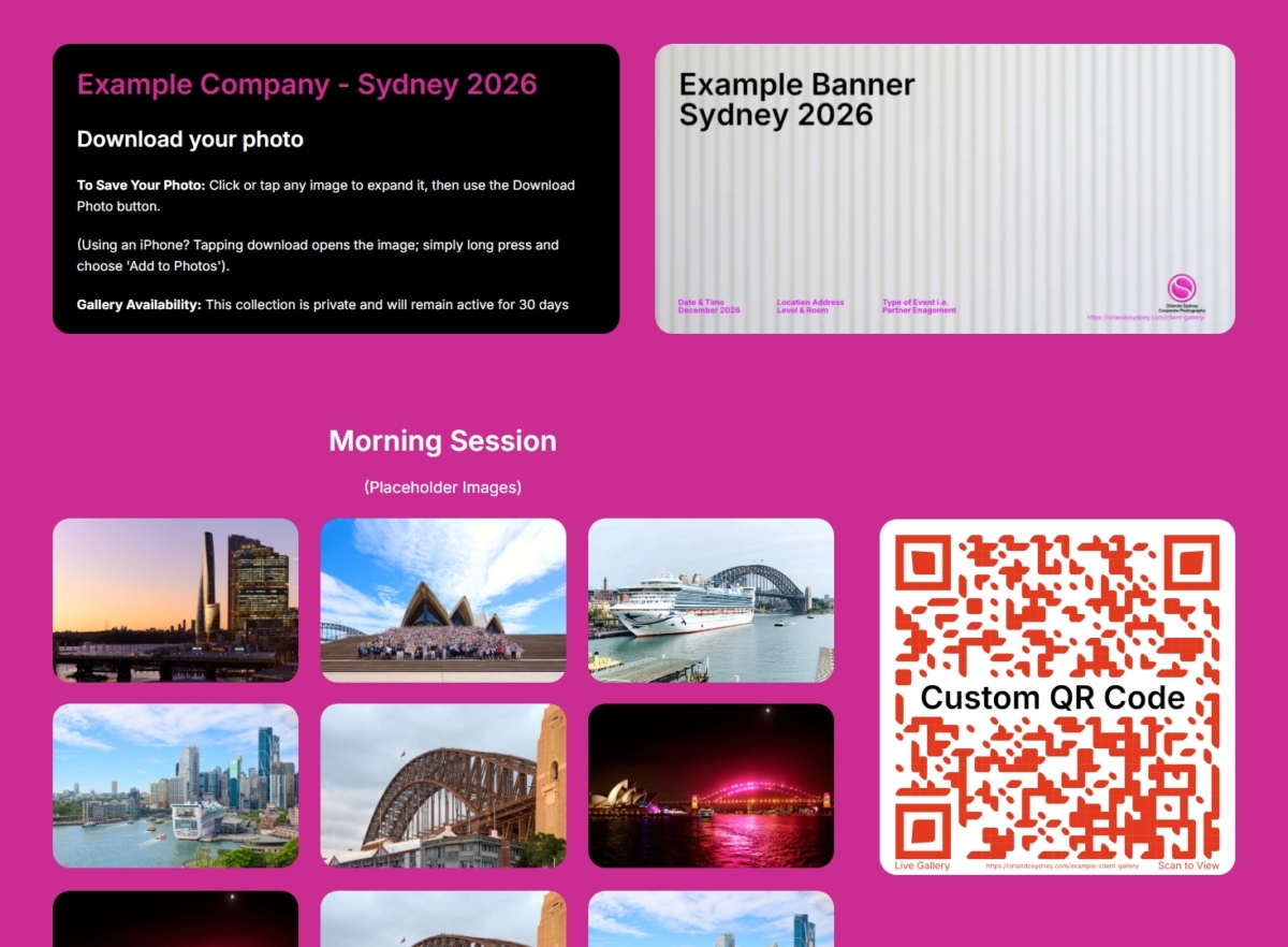 Live Event Photo Gallery, Real Time Guest Galleries for Events. By orlandosydney.com